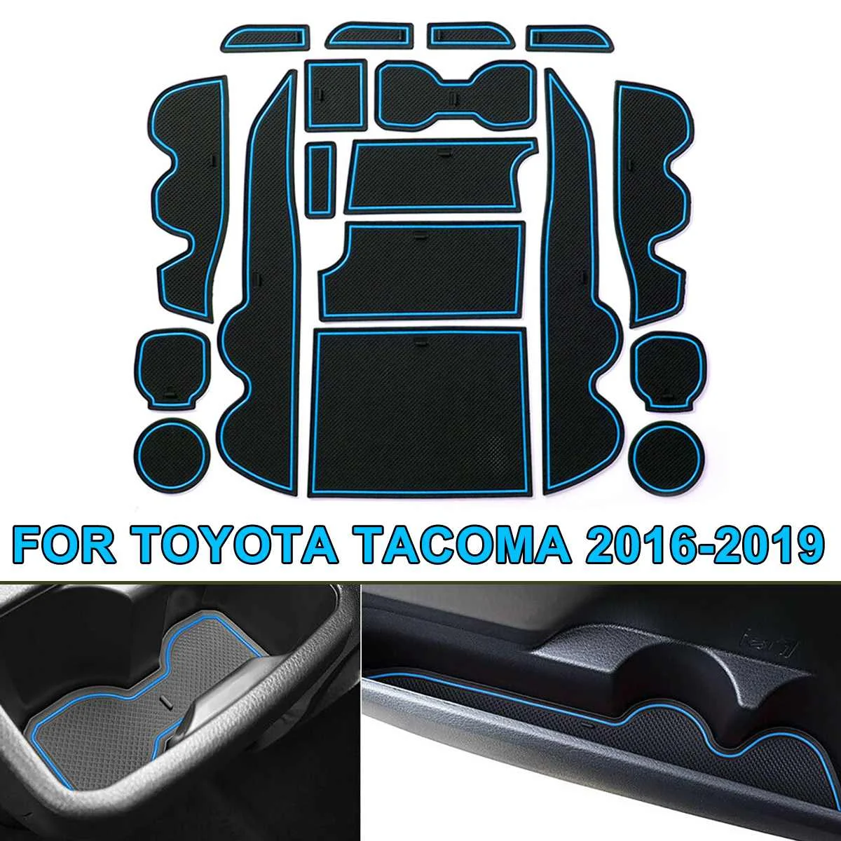 

NEW 18Pcs/Set Gate Slot Mat Interior Door Pad/Cup Non-Slip Mats Black&Blue PVC Mats For Toyota Tacoma 2016-2019