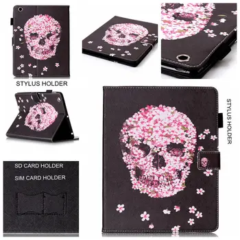 

For Apple iPad Mini 4 3 2 1 Case Skull pattern Leather Case cover For ipad 7 6 5 4 3 2 tablet with card slot for ipad Air 3 2 1
