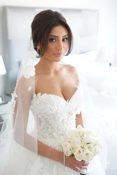 

Vestidos De Novia Elegant Sweetheart Tulle Pearls Appliques Prom Gown Lace Princess Wedding Party Dresses