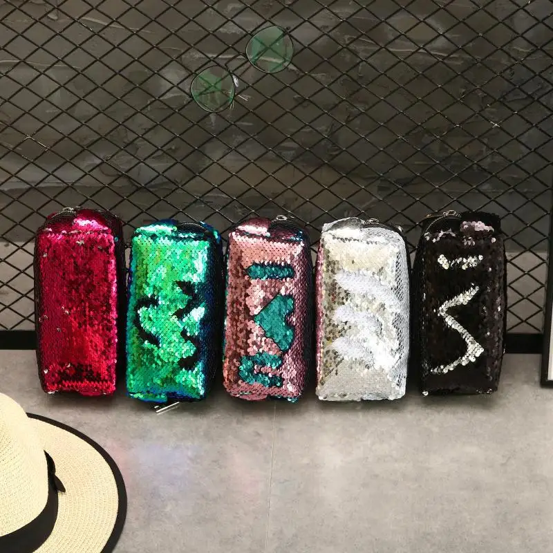 التجميل حقيبة الفتيات الفتيان قلم رصاص أكياس للجنسين الأزياء عالية الجودة مزدوجة اللون ماكياج الحقيبة النساء الرجال الترتر قلم رصاص أكياس