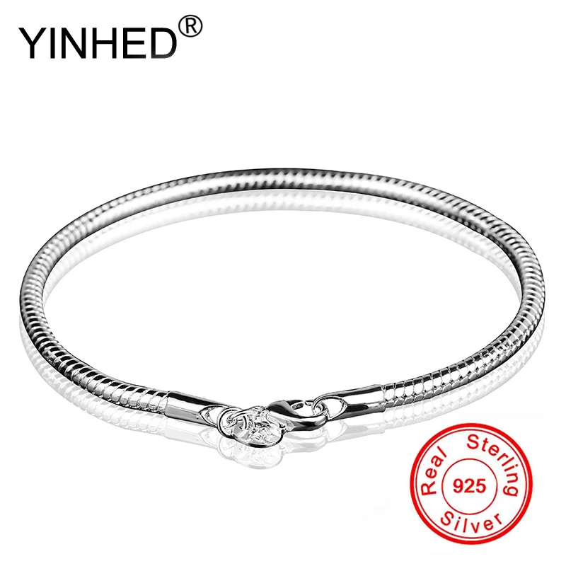 

YINHED 100% Real 925 Sterling Silver Snake Chain Bracelet for Women and Men Length 20CM Width 3MM Bracelet Stamp S925 ZB020