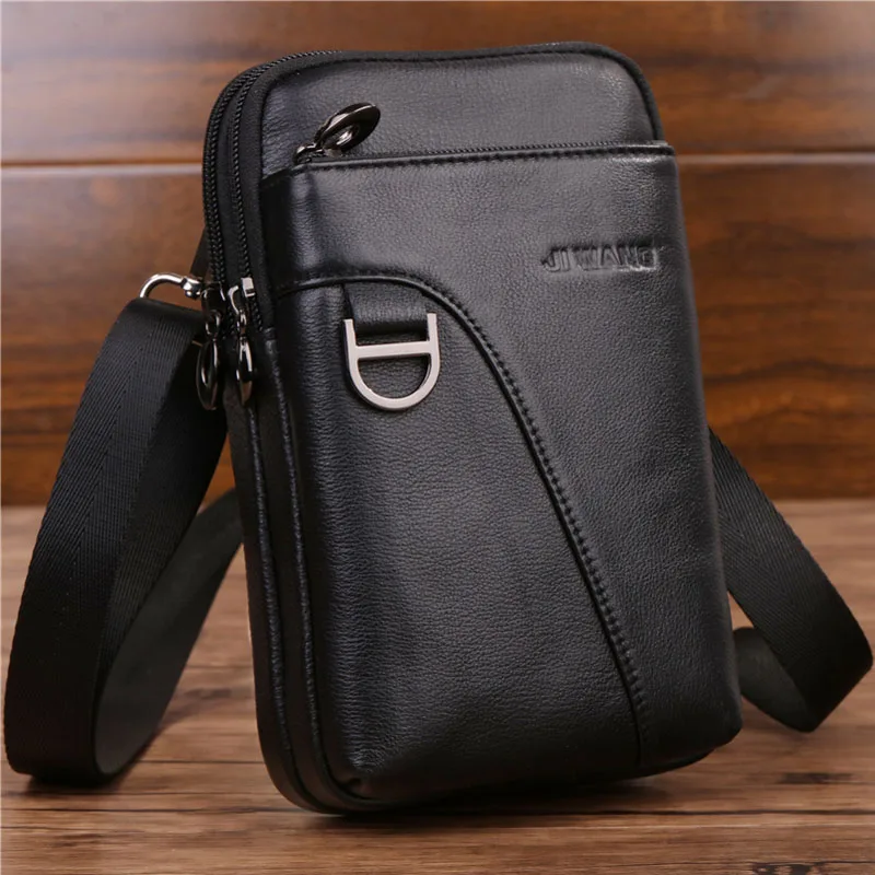 Fashion Men&#39;s Crossbody Waist Bag Genuine Leather Cell Mobile Phone Case Messenger Shoulder Bag ...