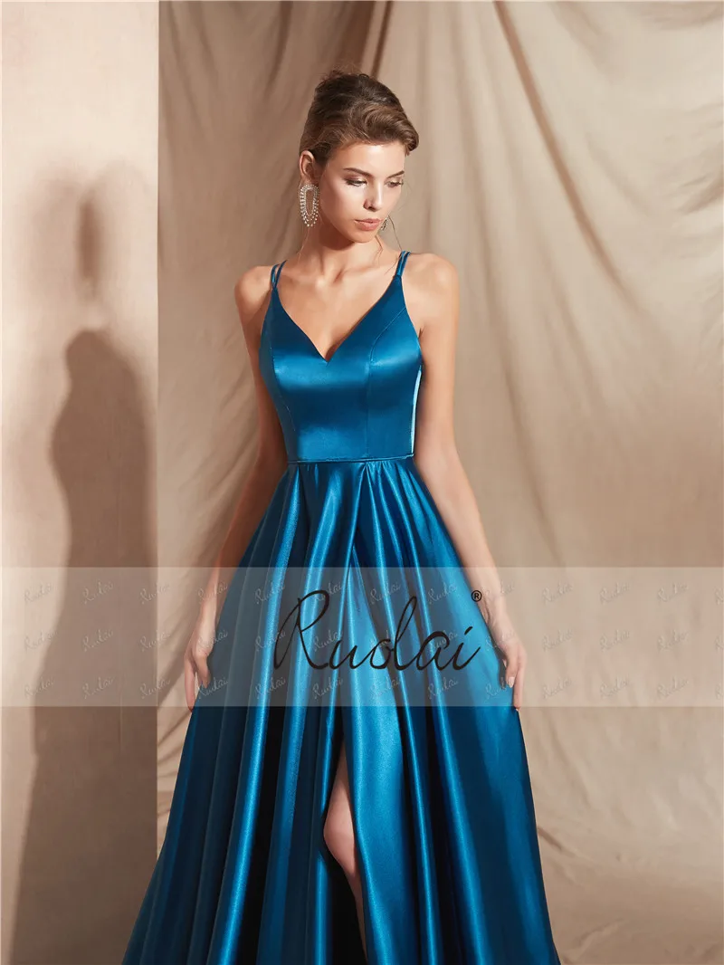 Sexy Evening Dress Long 2019 V Neck A-Line Prom Dress with Slit Spaghetti Straps Formal Party Gown Dress Robe de Soiree SN17 Sexy Evening Dress Long 2019 V Neck A-Line Prom Dress with Slit Spaghetti Straps Formal Party Gown Dress Robe de Soiree SN17