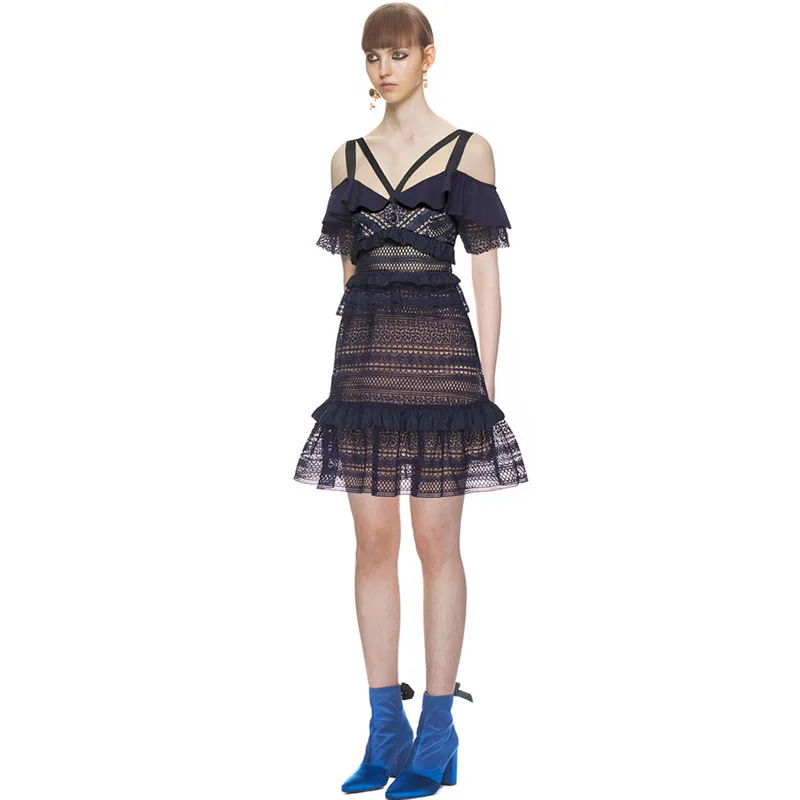 Spaghetti portrait La Mince Bleu Out Robe Auto Sexy Slim Partie Ruches cou Taille Avec Robes Haute De V Creux Mini Mode Courroie wqAxdSY6Ex