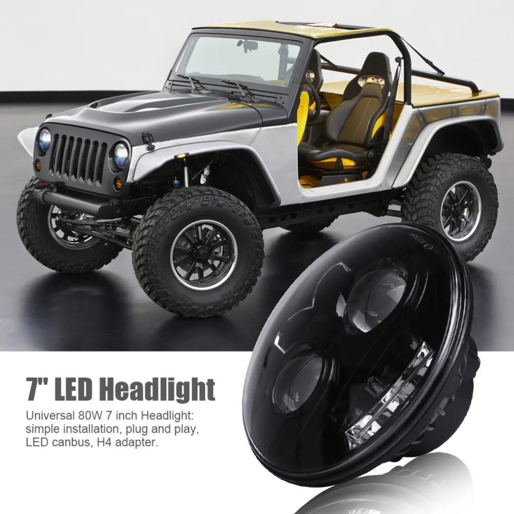 

Universal Motorcycle 7Inch LED Headlight Round LED Projector Headlamp for Motorcycle Harley Davidson Jeep Wrangler JK TJ