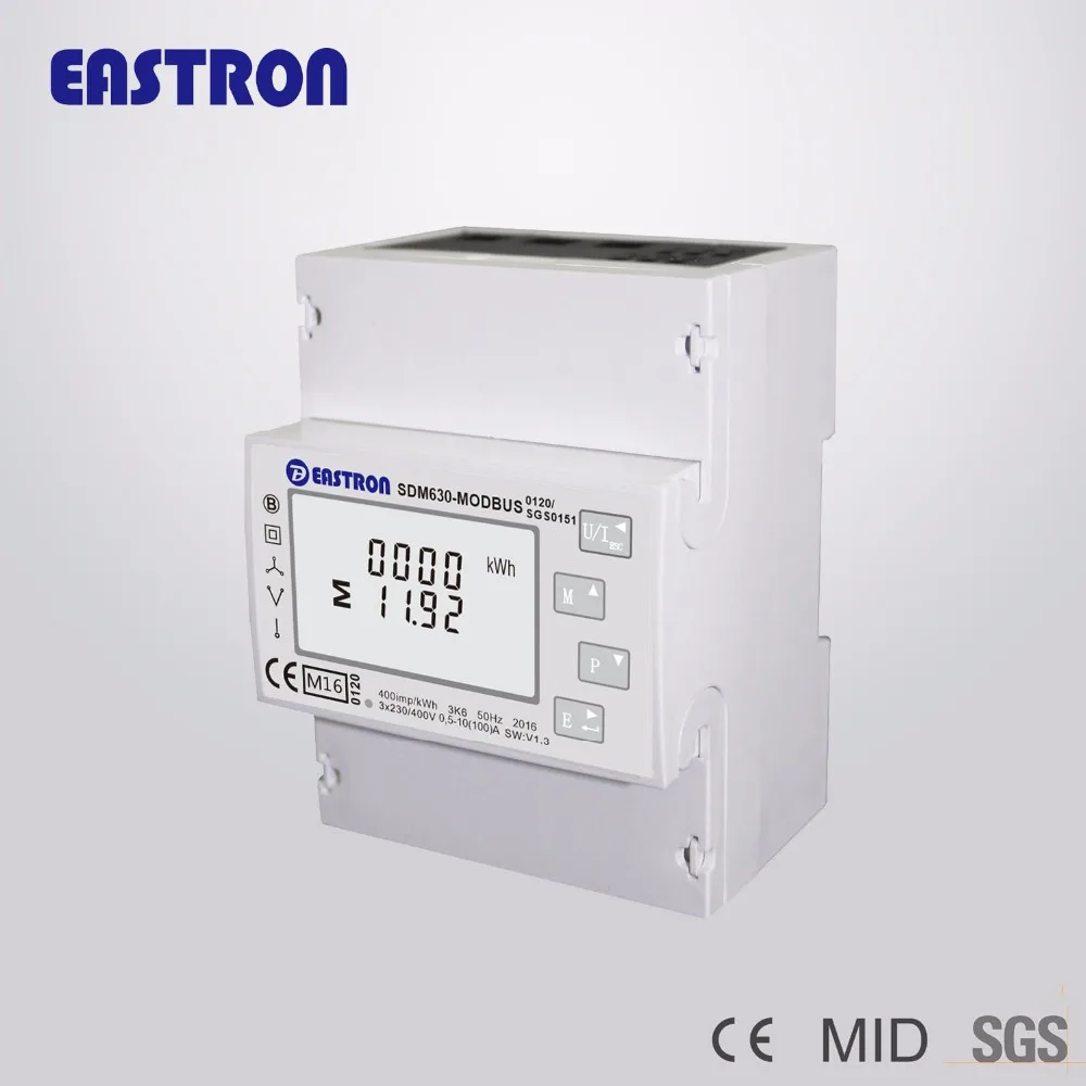 SDM630 Modbus Three Phase Four Wire Din Rail Energy Meter, RS485 Modbus RTU and Pulse Output, CE