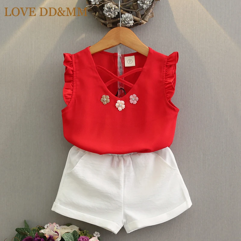

LOVE DD&MM Girls Clothing Sets 2019 Summer New Girls Fashion Chiffon Sleeveless T-shirt + Shorts Suit