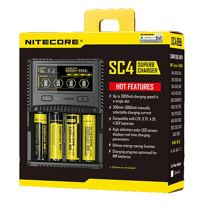 

NITECORE SC4 Intelligent Faster Charging Superb Charger with 4 Slots 6A Total Output Compatible IMR 18650 14450 16340 AA Battery