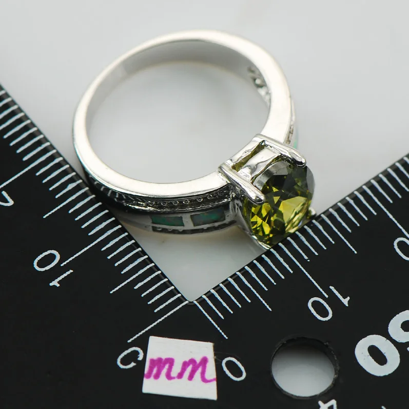 Peridot Белый огненный опал Серебро 925 пробы женское кольцо Размер 6 7 9 10 R1165 модные