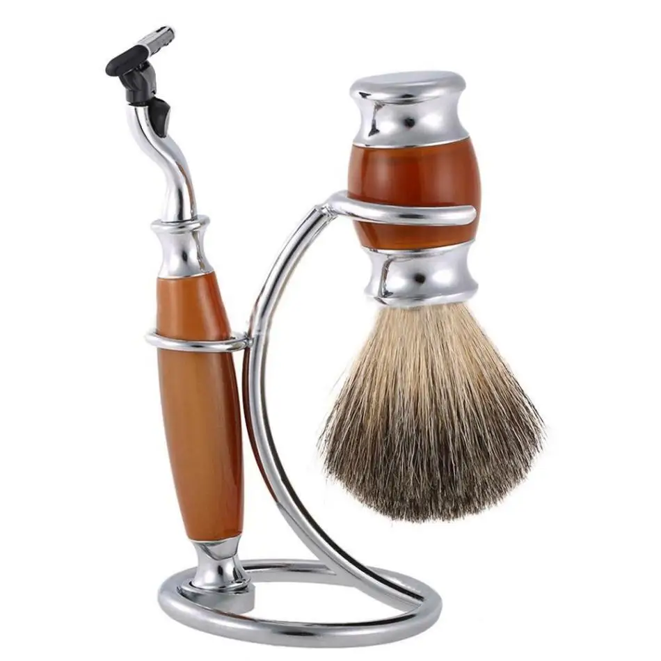 

2 in1 Men Shaver Beard Brushes Holder Silver Compact Curved Shaving Brush Manual Razor Stand Holders Beard Shaving Tool