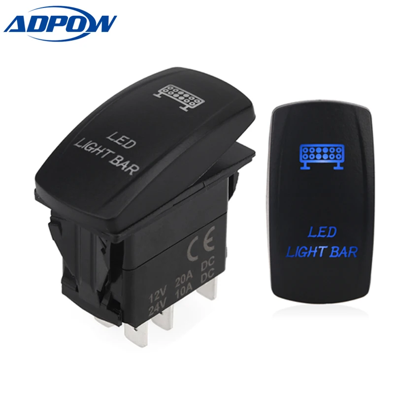 

ADPOW 12V 24V LED Light Bar Toggle Rocker Switch SPST ON-OFF 5 Pin Blue/Red/Green for Car Boat Truck