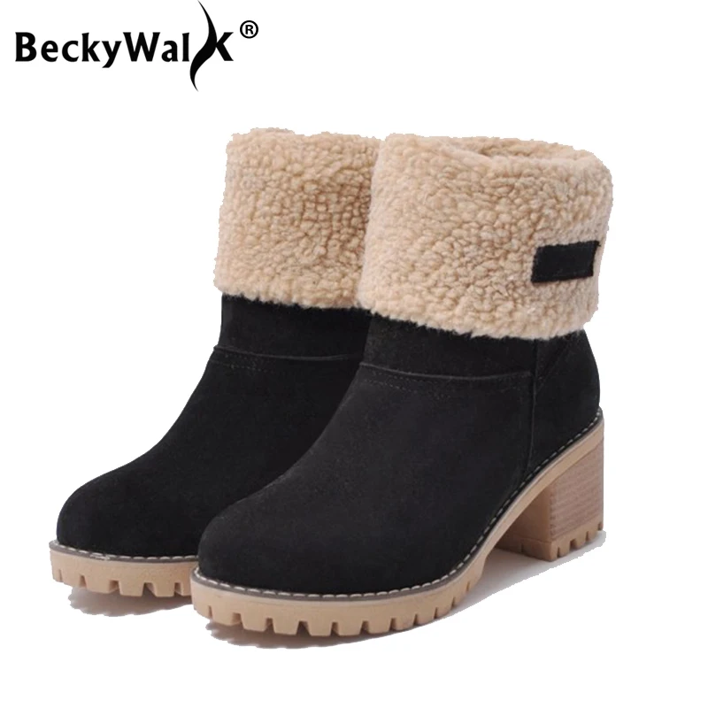 Cena 2018 nowych kobiet buty zimowe śnieg buty pluszowe ciepłe buty damskie Plus rozmiar kwadratowe wysokie obcasy buty damskie kobieta Botas Mujer WSH3133