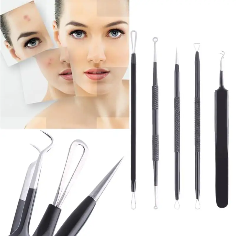 

5pcs Stainless Steel Acne Needles Pimple Blackhead Extractor Remover Tools Kits+10pcs Disinfection Pads Makeup Tool Kit