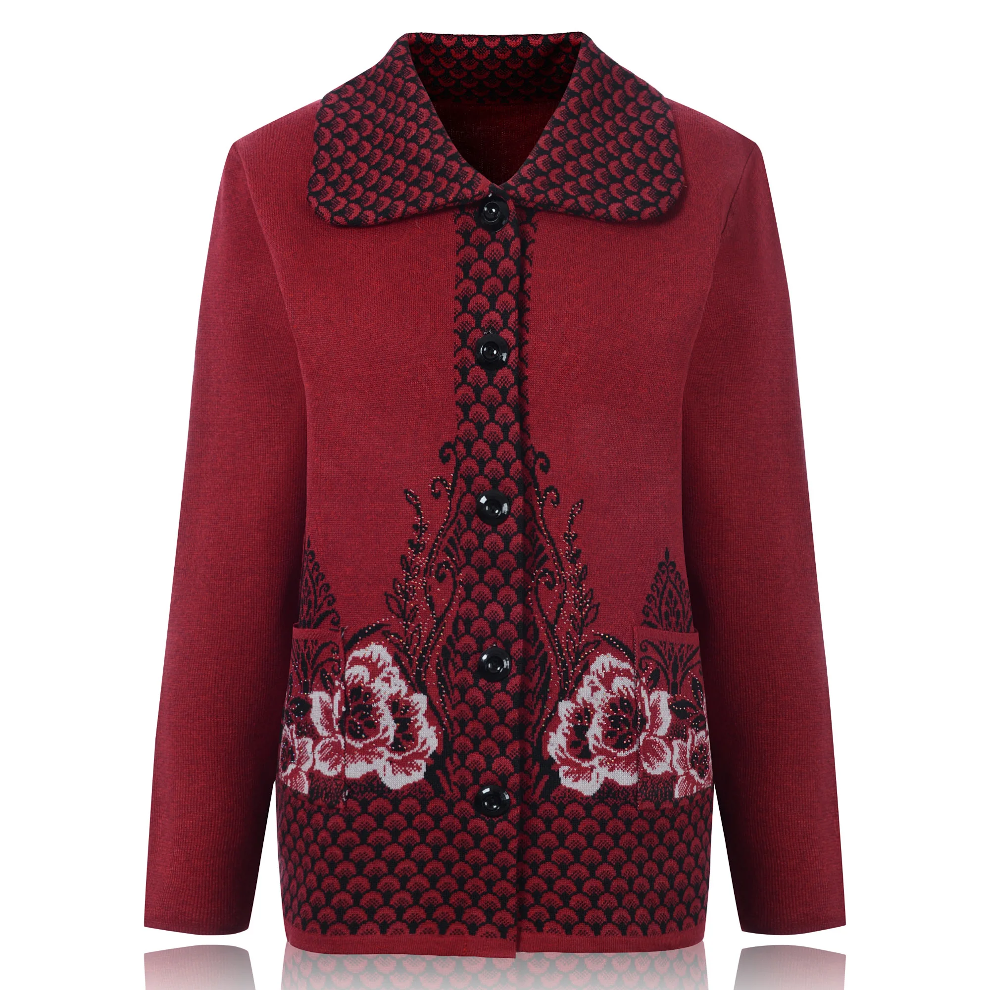 2018 60 lavande Personnes Chemise rose Femmes Chandail Revers Bleu Mère Femelle Installé Printemps année rouge Âgées vieux gris pourpre De 70 Les Chez vert NO8nwvm0