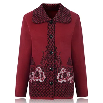 

2020 In the elderly women 's Spring sweater mother installed 60-70 - year - old sweater sweater shirt female lapel sweater