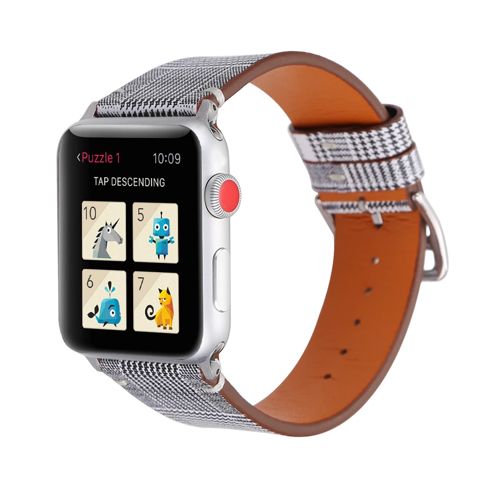

Houndstooth leather band for apple watch series 4 3 2 1 soft Leather strap Replacement bracelet for Apple iwatch 44/ 42/40/38MM
