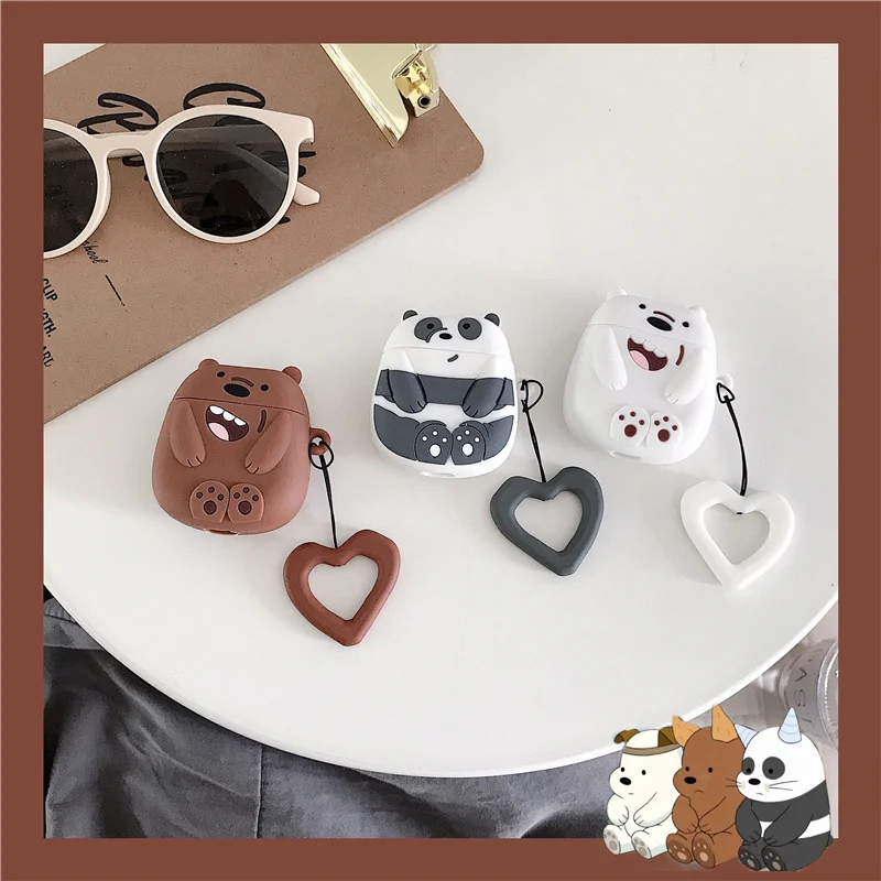 Cartoon funny bears headset pouch for airpods case wireless bluetooth headphone earphone charging box bare silicone airpod skin