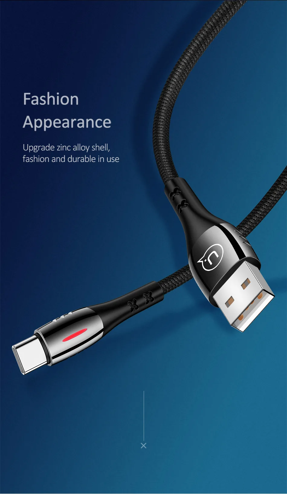 USAMS Тип usb C кабель интеллигентая(ый) Мощность Off QC3.0 кабель USB type-C функцией быстрой зарядки кабель для Xiaomi Тип type-C для передачи данных провод для Samsung huawei