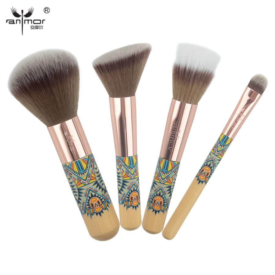 

Anmor 4 PIECE Travelling Makeup Brushes Set With Mini Size Powder Blush Contour Eye Shadow Duo Fibre Brushes