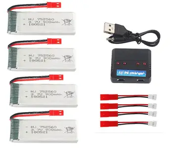 

YUKALA 3.7V 900mAh Lithium Battery *4pcs With JST Plug+ 4 in 1 Charger box for 8807/8807W A6 A6W RC Drone RC quadcopter 5pcs