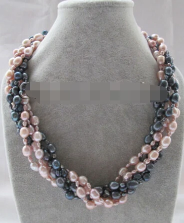 

NEW N472 6row 4-5-8-10mm black & purple freshwater pearl necklace-shell clasp
