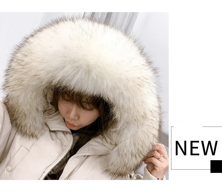 Large raccoon dog fur collar white duck down jackets women adjustable waist winter down coats outerwear autumn 777