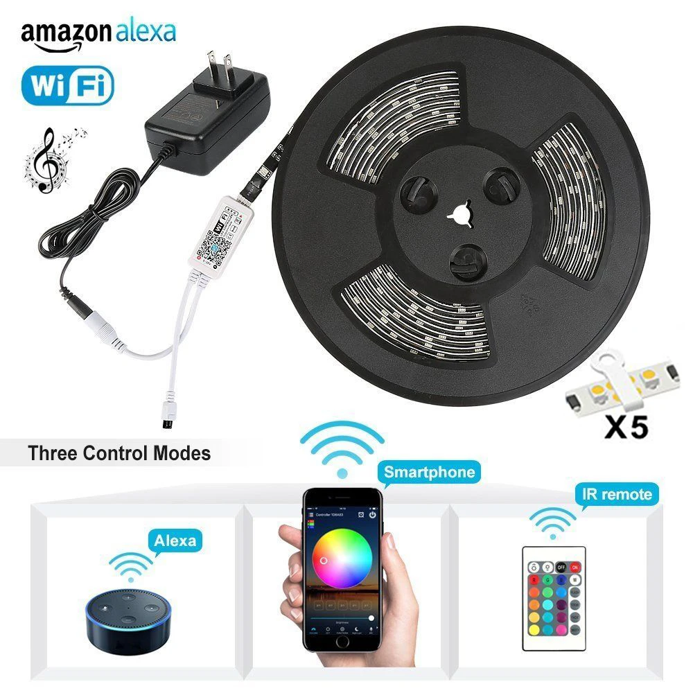 5 м 5050 WIFI Светодиодная лента Водонепроницаемая RGB RGBW Музыка Тиммер диммер Alexa Google