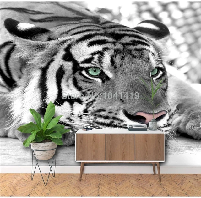 Papel de parede 3D personalizado com animais de tigre preto e branco para  sala de estar, sofá, TV, pano de fundo, sala de entrada, 430300 cm