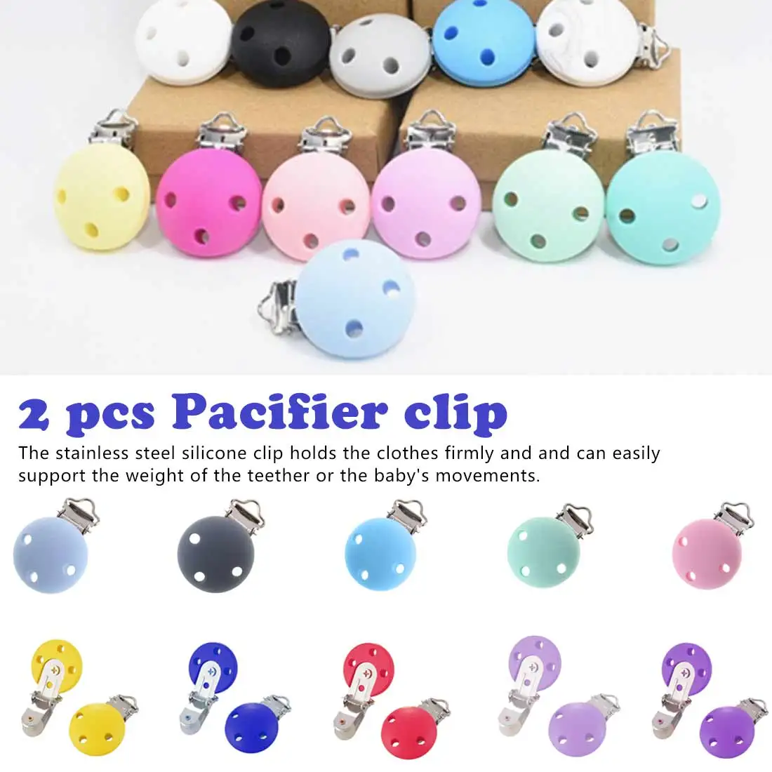 2PC Silicone Pacifier Clips For Baby Teether Infant Chew Dummy Toy BPA Free