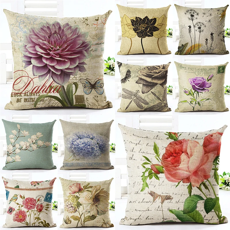 

Plants Cushions Home Decor Printed Violet Flowers Cushion Covers 45x45cm Farmhouse Decor Throw Pillow Cover Shabby Chic Decor