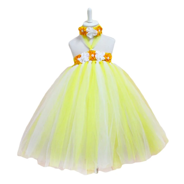 light yellow white tutu dress Fluff Birthday Weddings Baptism Gifts