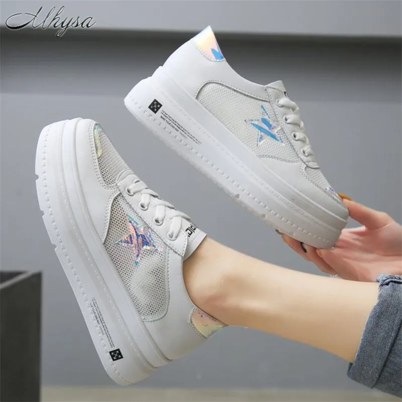 

Mhysa 2019 Spring New Designer White Shoes Female Mesh Breathable lace-up Platform Sneakers Women Casual vulcanized Shoes T739