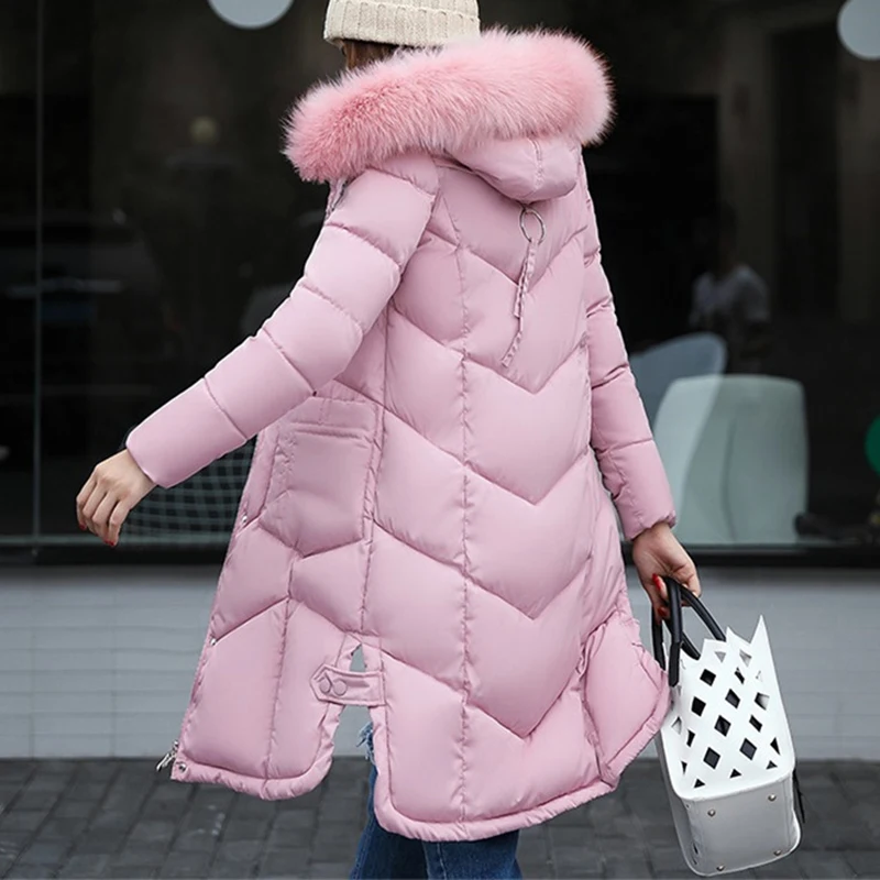 Skup Nowa kurtka zimowa damska długa puchowa kurtka bawełniana damska Parka duża, futrzana kołnierz bawełniana bluza z kapturem kurtki damskie płaszcze odzież wierzchnia A93
