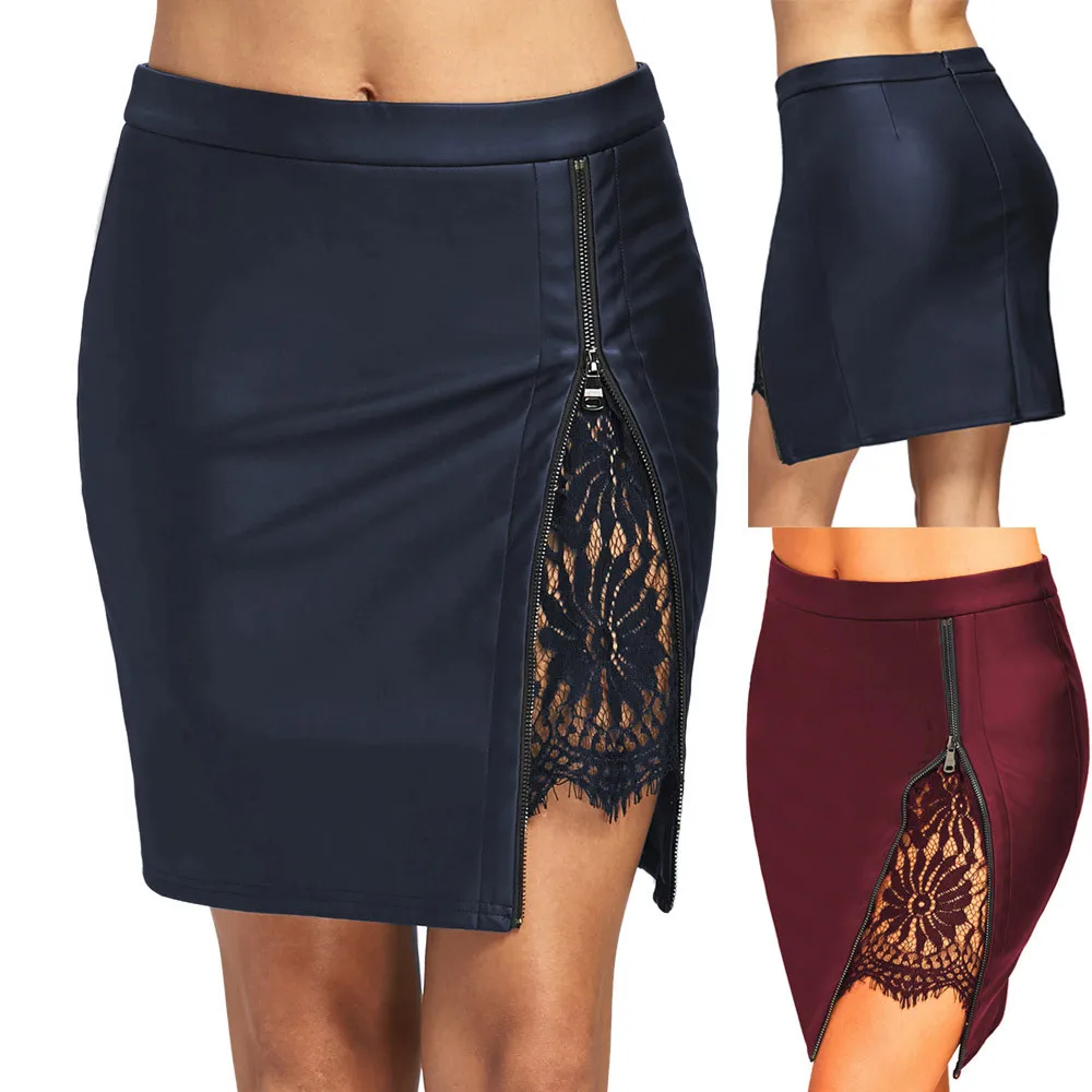 

Women Fashion Girls soft and comfortable Leather Lace Uniform Pleated Skirt L50/0124