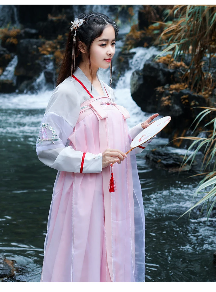 2019 традиционные Китайский народный танец Костюмы Для женщин Hanfu элегантный розовый белый вышитый Тан костюм принцессы Цин платье феи DL3767