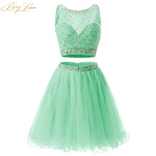 BeryLove недорогое короткое Мятное платье из двух частей для выпускного вечера, платье из тюля с блестками для выпускного вечера, вечерние платья с кристаллами, платье для выпускного вечера