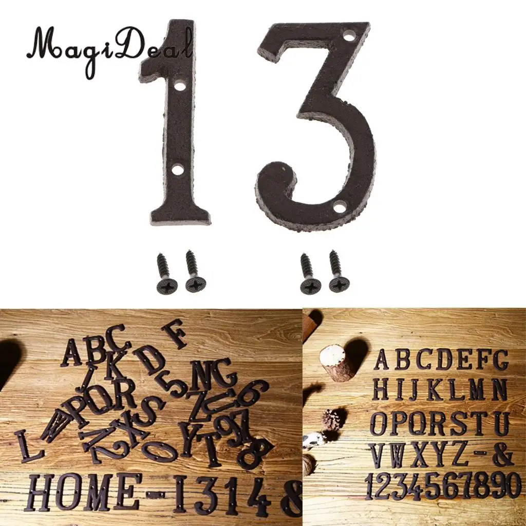 2pcs Cast Wrought Iron Black Antique House Door Number Signs Digits Sticker Plate 1 3