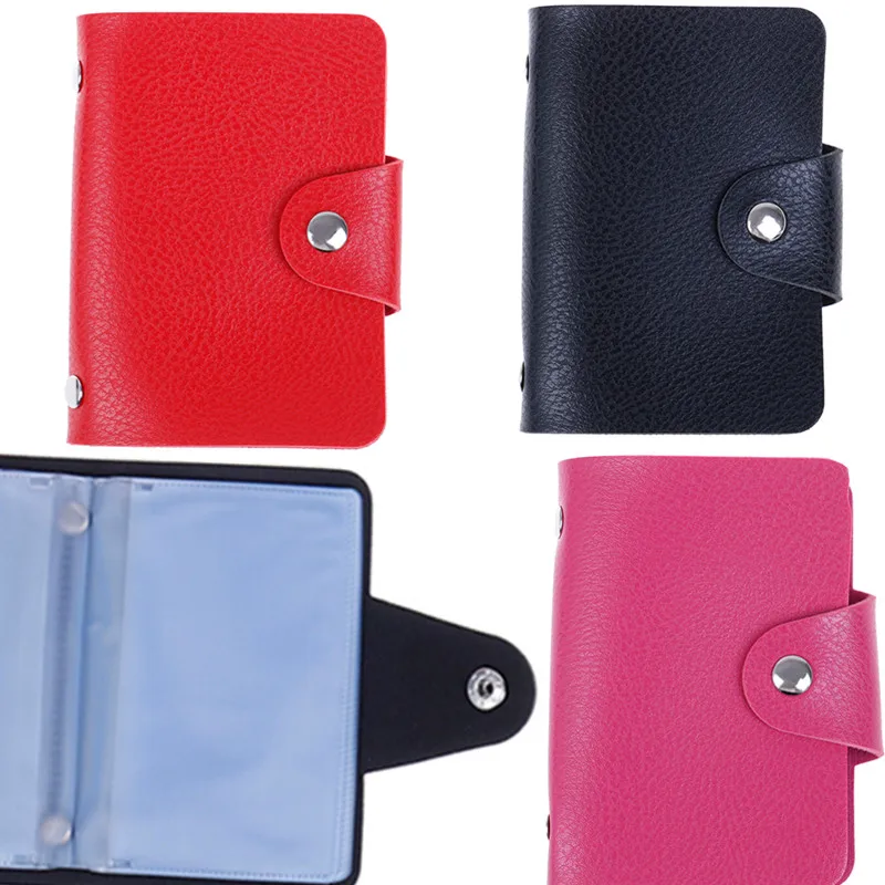 1PC New 24 Bits Portable PU Leather  Card Case Business Card Holder Men Women Credit Passport Card Bag ID Passport Card Wallet