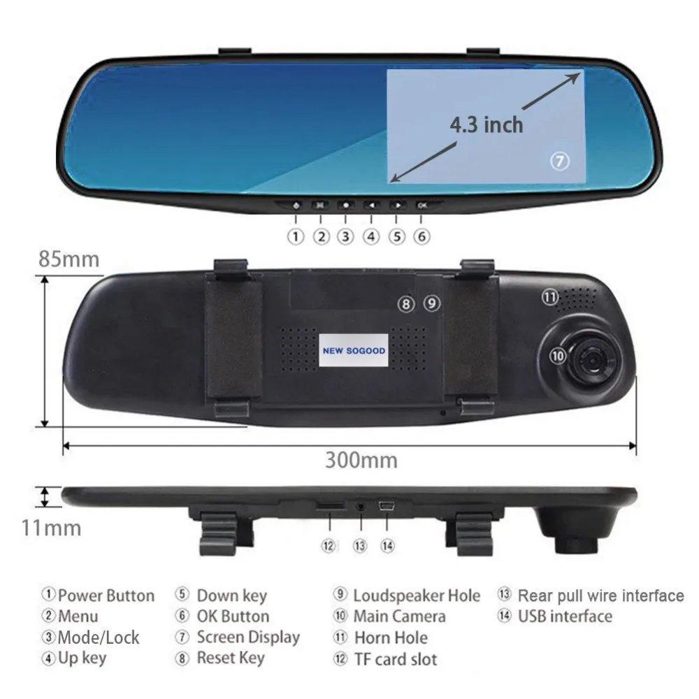 4," lcd HD 1080P автомобильная видеокамера для вождения с двойным объективом для автомобилей, переднее зеркало заднего вида, видеорегистратор с широким углом обзора 170