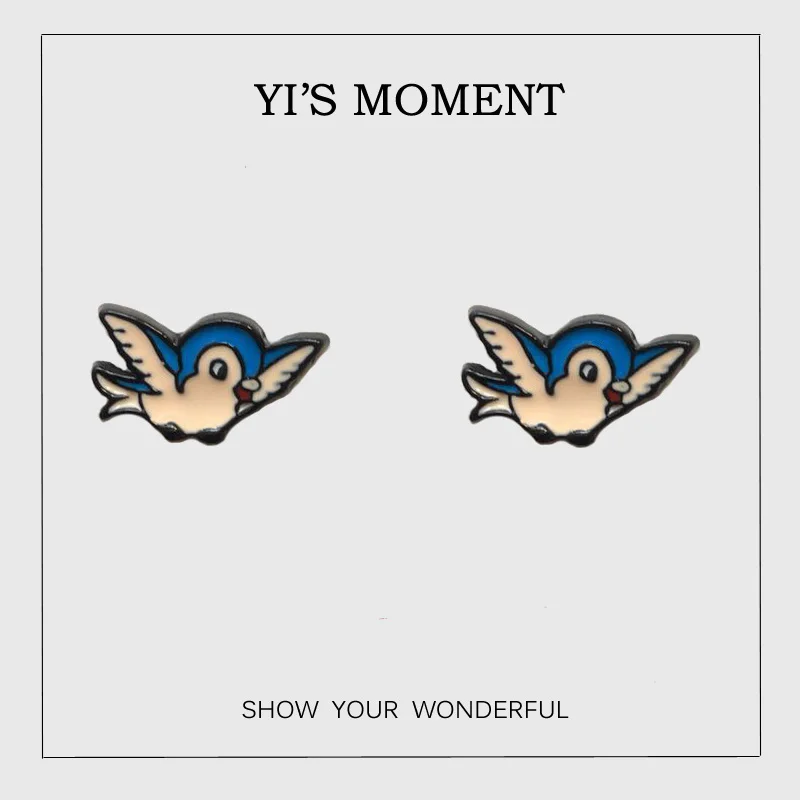 Вечерние подарочные серьги-гвоздики с эмалью карандаш Белоснежка маленькая птица серьги для детей