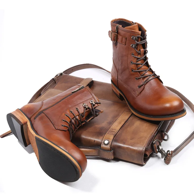 New Brown Ferramentas Botas Roxo Redonda Homens Couro Dos Retro Martin De Cabeça England purple Marrom gxrqgwB