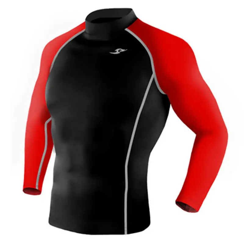 Новейшая версия TakeFive мужские облегающие компрессионные базовые слои Всего длинные футболки для бега - Цвет: 052 Black Red