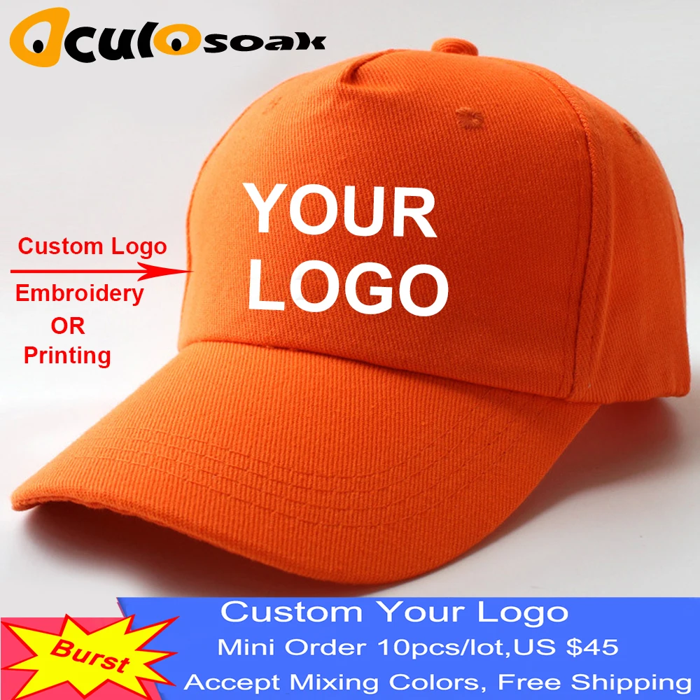 

10 Pcs Custom Cotton Baseball Cap Print Logo Text Photo Embroidery Gorra Casual Solid Hats Snapback Caps For Men Women