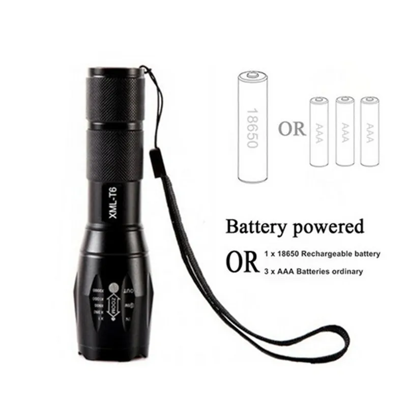 Mini Cree XML-T6 LED Flashlight 3800 Lumens 5-Modes Waterproof Torch Lights Focus Zoomable Protable Flashlights Light