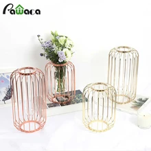 Скандинавские ins в форме фонаря кованые железные вазы стеклянные Позолоченные железные вазы для цветов Настольная ваза цветочный горшок Домашнее свадебное украшение