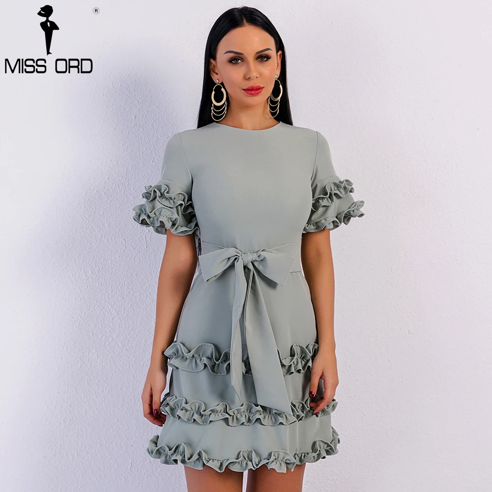 

Missord 2019 Sexy Spring and Summer Elegant Short Sleeve O Neck Bowknot Dresses Female Ruffles Bodycon Party Dress FT8969