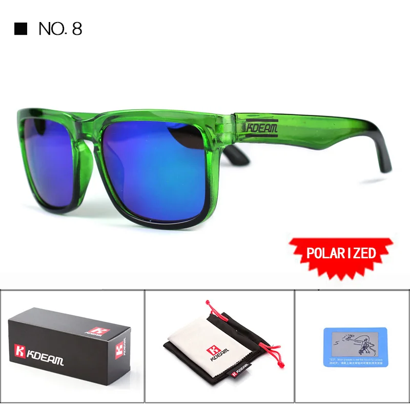 Kdeam, поляризационные летние солнцезащитные очки, мужские, светоотражающее покрытие, квадратные солнцезащитные очки для женщин, фирменный дизайн, UV400, чехол KD901P - Цвет линз: C8