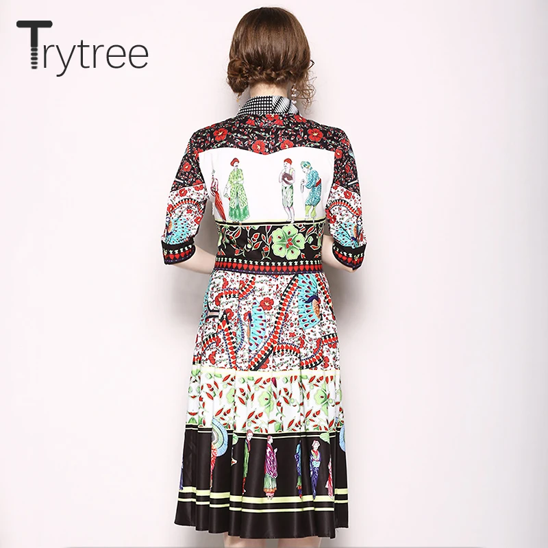 Trytree лето осень элегантное платье с принтом уличное ТРАПЕЦИЕВИДНОЕ ПЛАТЬЕ