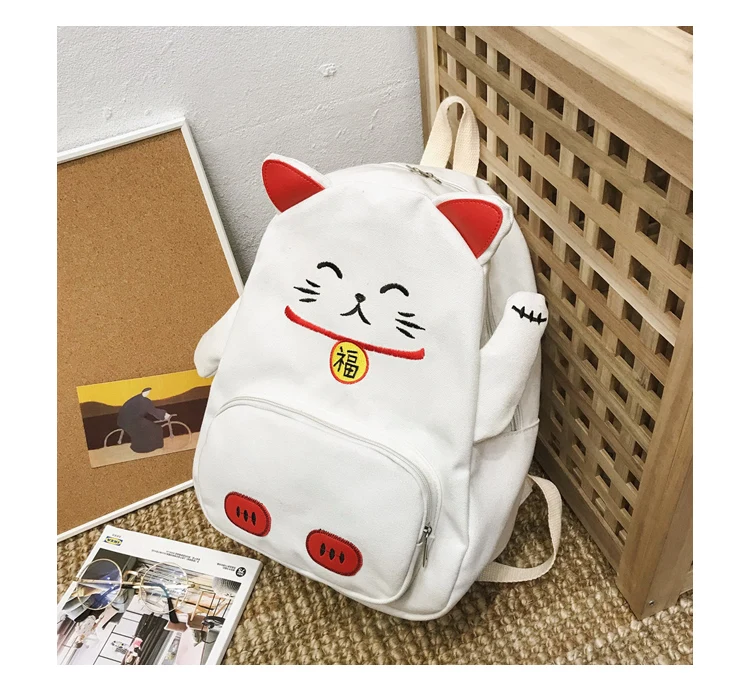 Menghuo Cute Cat Canvas Backpack Cartoon Women Backpacks for Teenage Girls School Bag Fashion Black Pink Pig Rucksack mochilas_34-1_17