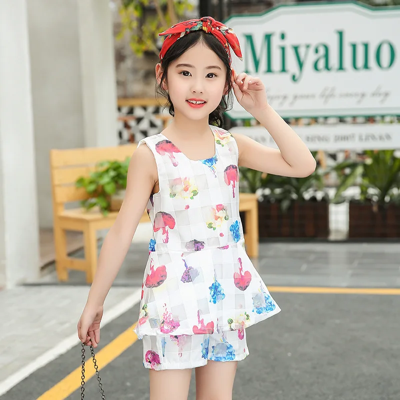 

Fashion Girls Clothing Set 2019 Summer Kids Girls Clothes Print T-shirt+ Shorts 2PCS Children Clothing 4 5 6 7 8 9 10 11 12 Year